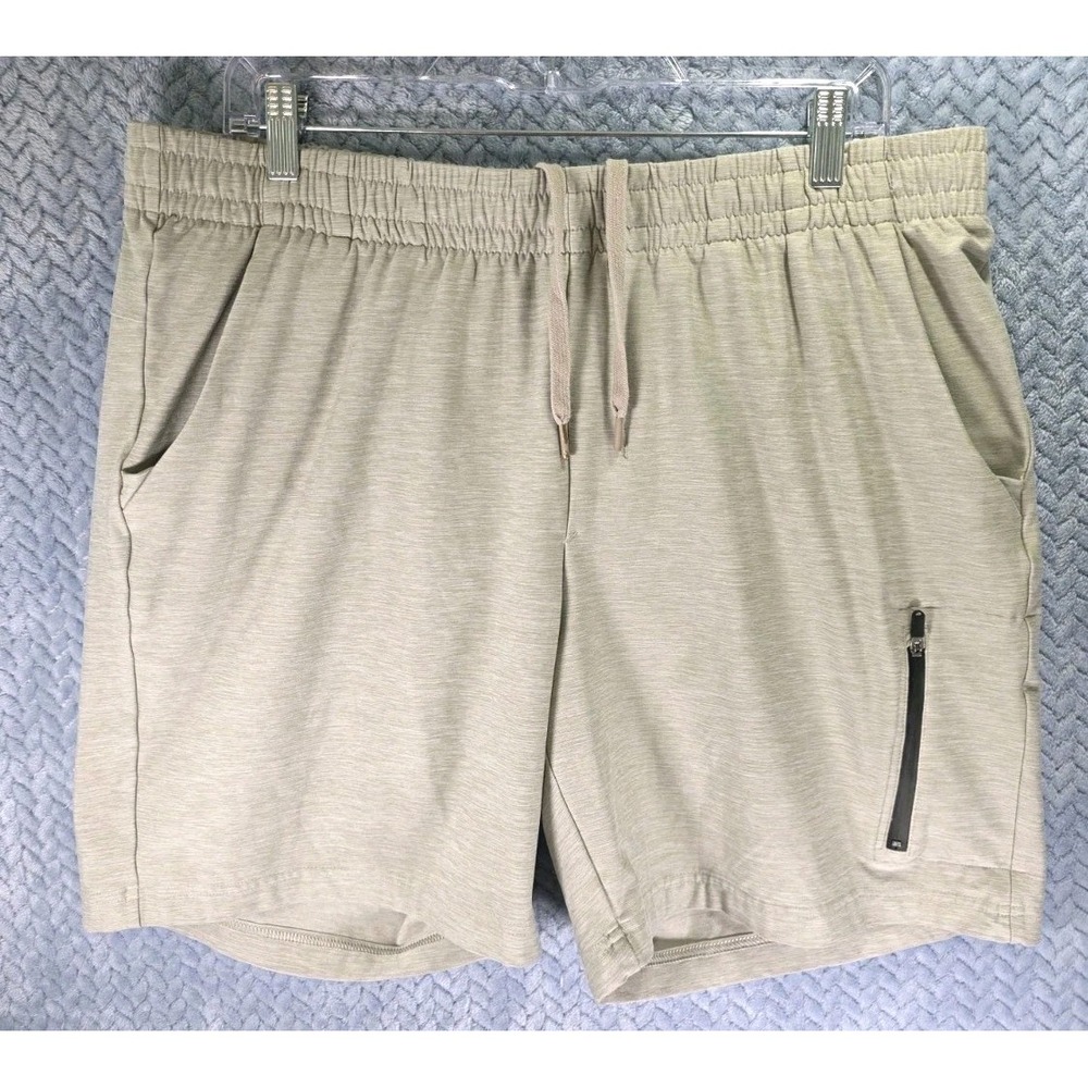 FLX Men's Khaki Athletic Shorts Drawstring Pockets Mens Size Large Stretchy Dad